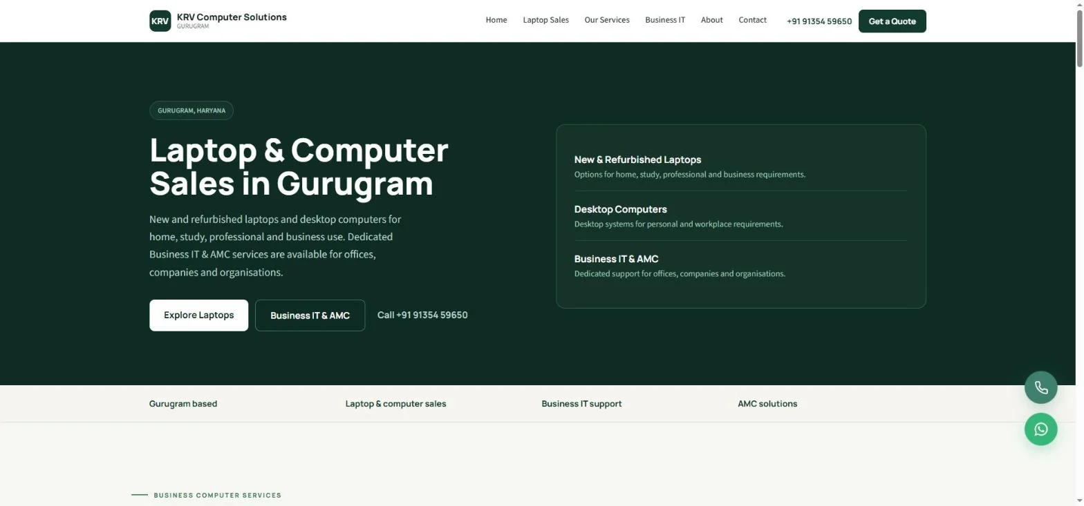 KRV Computer Solutions homepage designed by VNForge Labs