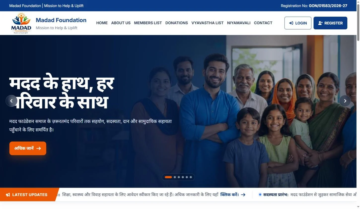 Madad Foundation website designed by VNForge Labs